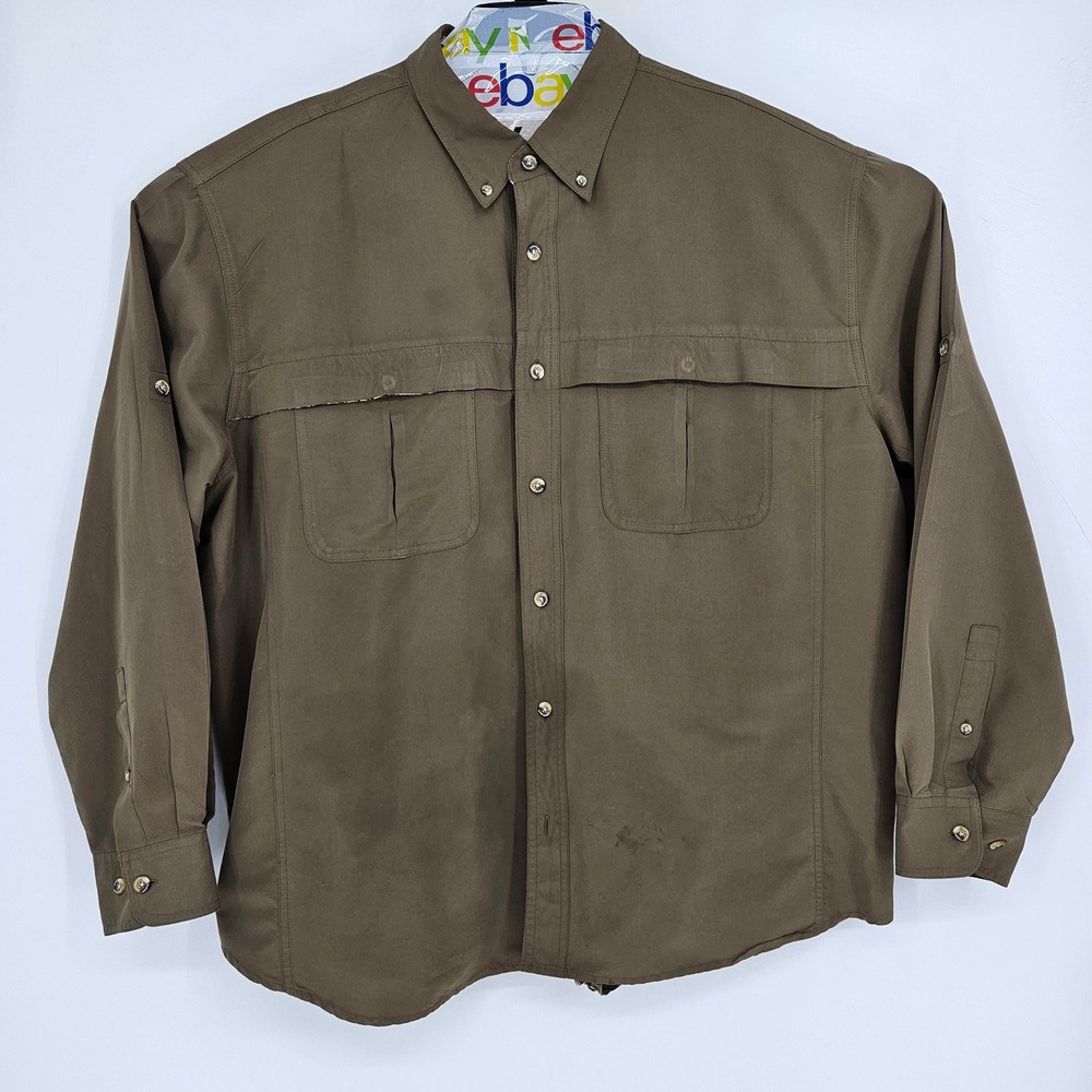 GameGuard Shirt Mens 2XL Vented Button Up Fishing Long‎ Sleeve Green FLAWS